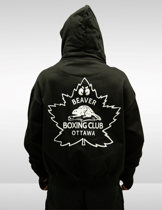 DOUBLE ZIP HOODIE - BEAVER BOXING - BLACK