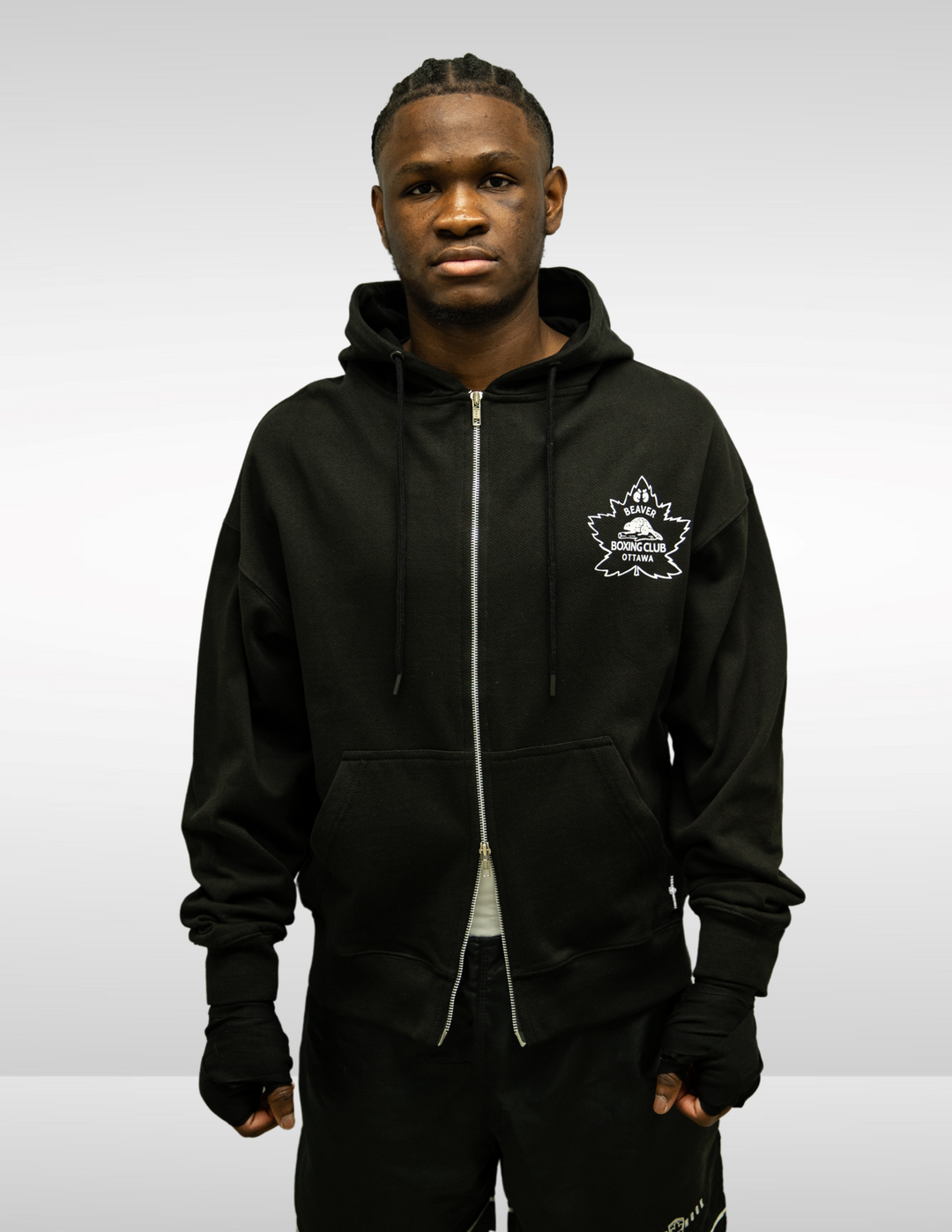 DOUBLE ZIP HOODIE - BEAVER BOXING - BLACK