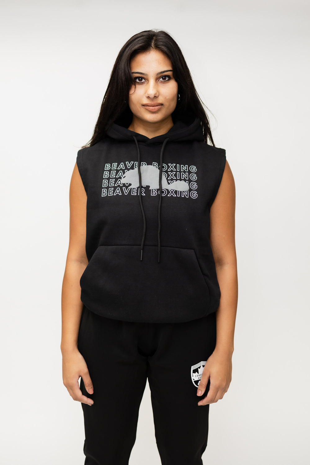 SLEEVELESS HOODIE SWEATSHIRT BEAVER BOXING - BLACK