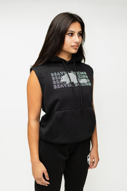 SLEEVELESS HOODIE SWEATSHIRT BEAVER BOXING - BLACK