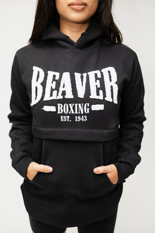 COZY HOODED SWEATSHIRT BEAVER BOXING - BLACK