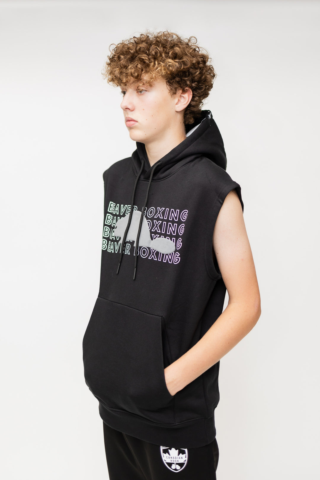 SLEEVELESS HOODIE SWEATSHIRT BEAVER BOXING - BLACK