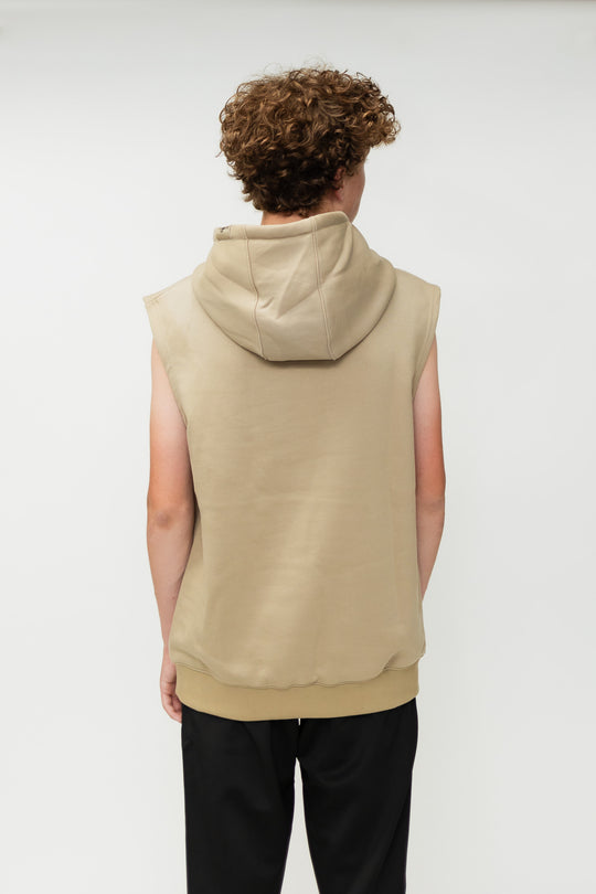 SLEEVELESS HOODIE SWEATSHIRT BEAVER BOXING - BEIGE