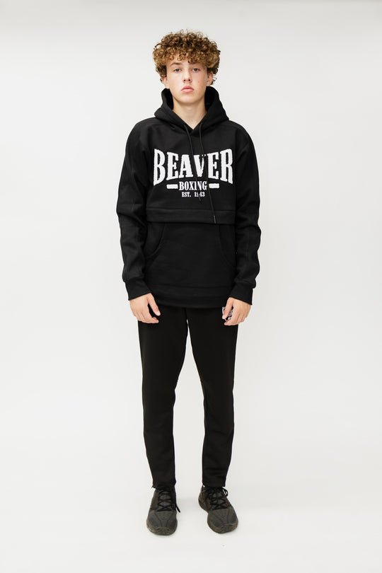 COZY HOODED SWEATSHIRT BEAVER BOXING - BLACK