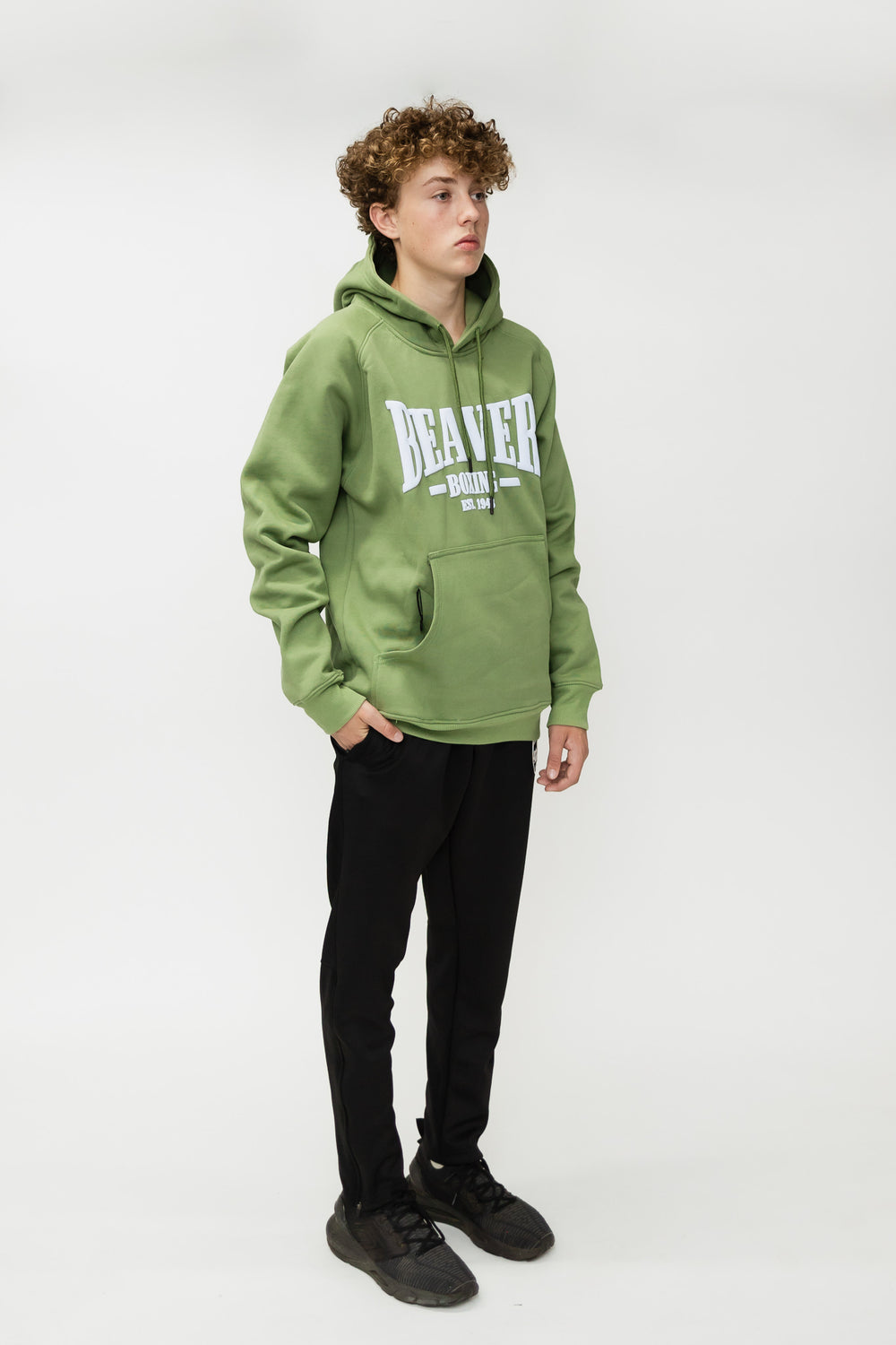 HEAVY DUTY HOODED SWEATSHIRT BEAVER BOXING - LIGHT GREEN