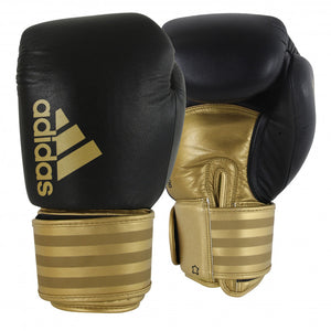 ADIDAS HYBRID 200 LEATHER BOXING GLOVES - 16oz (Black/Gold)